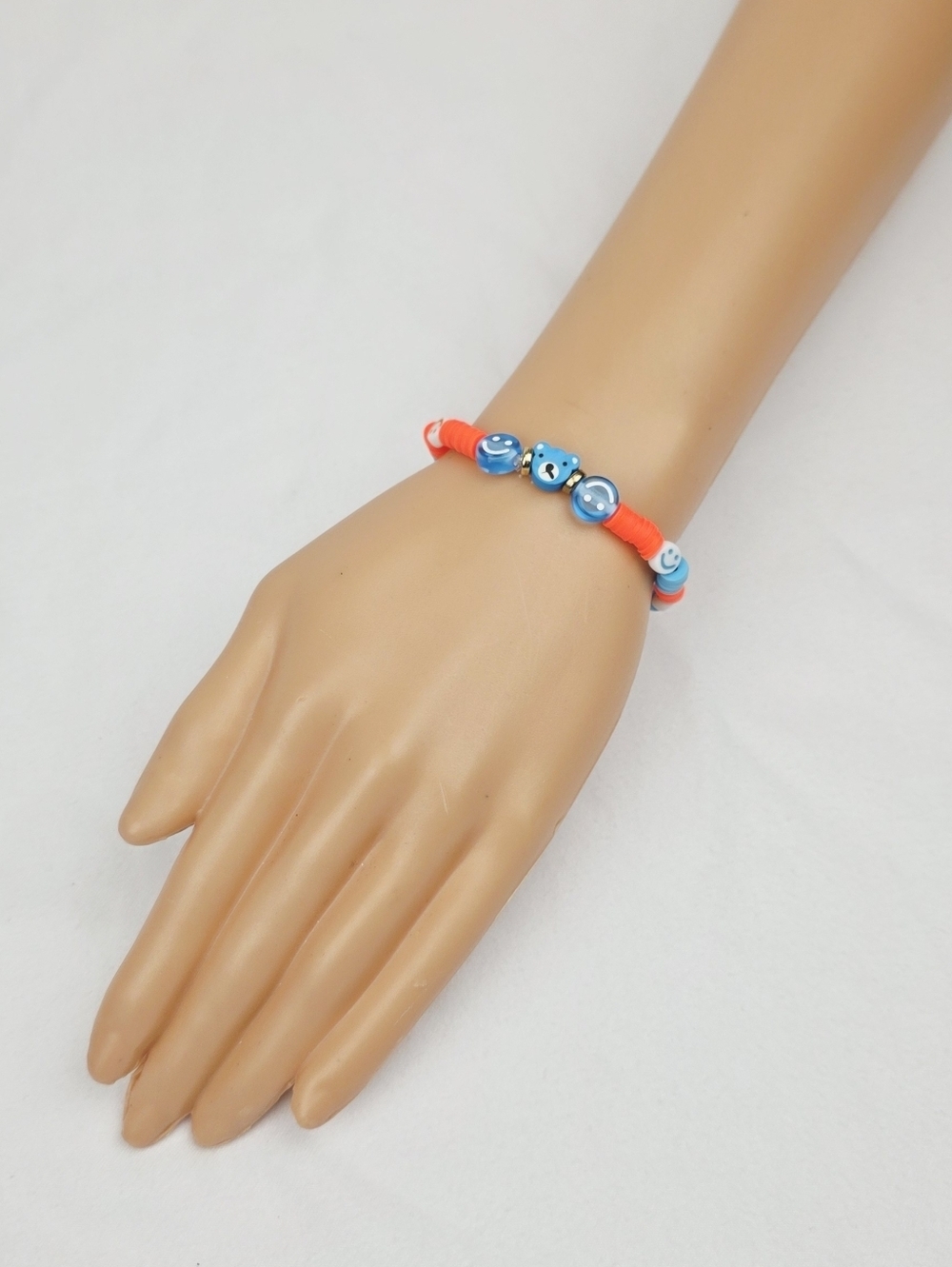 Handmade Clay Bead Smiley Face Bear  Bracelet